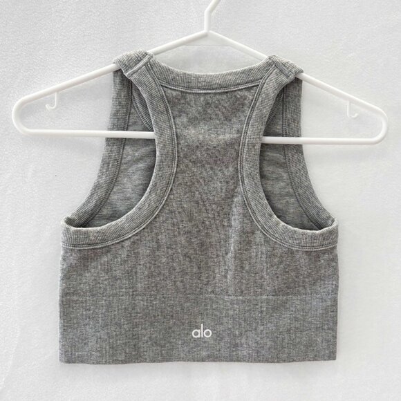 FLAWED alo Athletic Heather Grey Seamless Delight High Neck Bra size Small - Picture 6 of 12